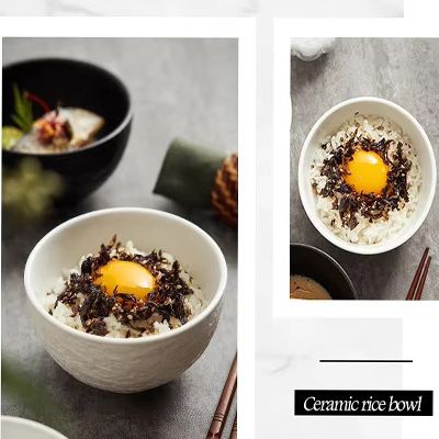 Creative Mocha rock grain white black underglaze home kitchen rice soup serving ceramic bowl