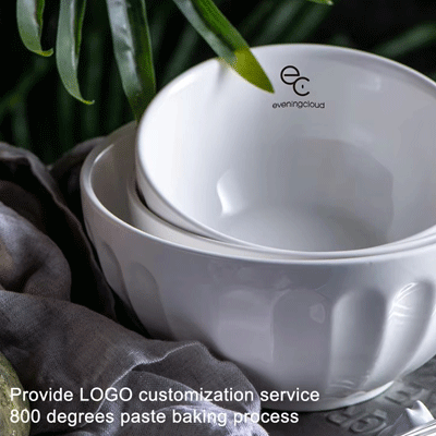 Custom logo hotel restaurant white round porcelain dinner rice salad soup ceramic bowl