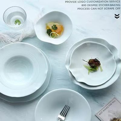 French Simple Ceramic Dinnerware Set Wholesale Pure Color Porcelain Straw Hat Plates and Bowls Set