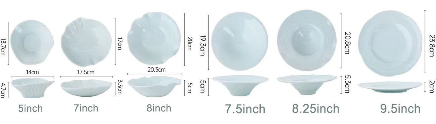 French Simple Ceramic Dinnerware Set Wholesale Pure Color Porcelain Straw Hat Plates and Bowls Set