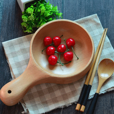 Handle Bowl Modern Serving Bowls Custom Beech Wood Salad Bowl with Handle