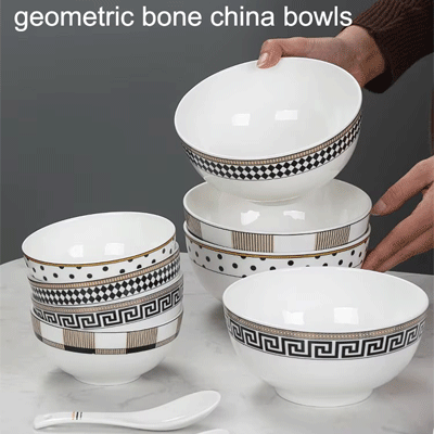 High grade bone china bowls set custom kitchen rice soup 4.5inch 6inch 7inch serving ceramic bowl