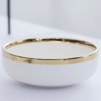 Simple style dinnerware set gold rim soup bowls ceramic white porcelain rice bowls