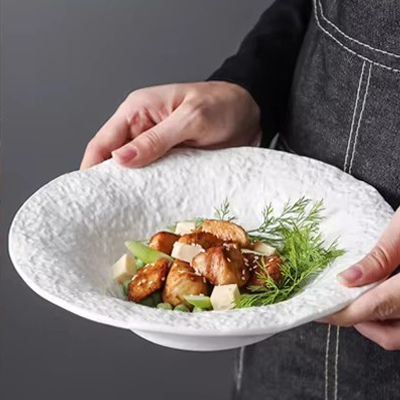 Stoneware soup plate custom logo rocky ceramic salad bowl white restaurant dinnerware