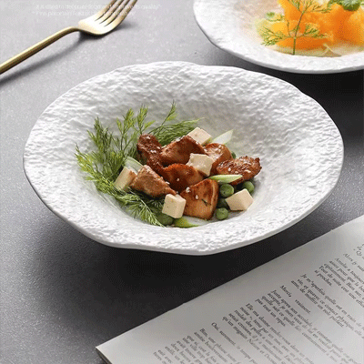 Stoneware soup plate custom logo rocky ceramic salad bowl white restaurant dinnerware