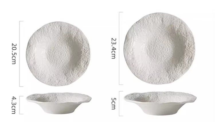 Stoneware soup plate custom logo rocky ceramic salad bowl white restaurant dinnerware