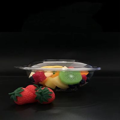 Transparent eco-friendly 770ml disposable plastic pet salad bowl with plastic lid