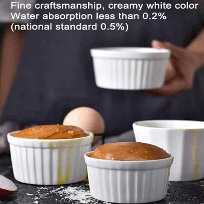 Wholesale round white bakeware porcelain oven safe restaurant ceramic baking souffle ramekins bowls