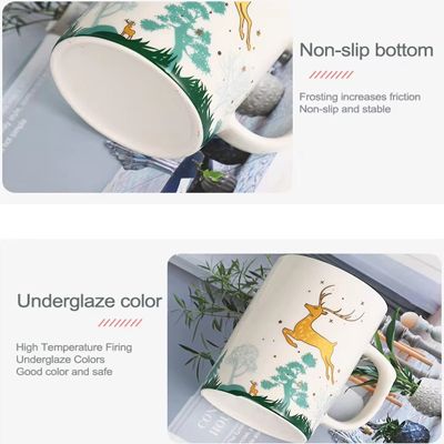 Custom printed deer ceramics coffee mugs wedding companion gift box ceramic mug set with lid and spoon