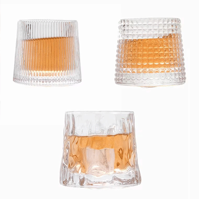 Creative Custom Logo Boxes Relief Decompression Embossed Crystal Whisky Glass Cup Rotating Whiskey Glasses Sets