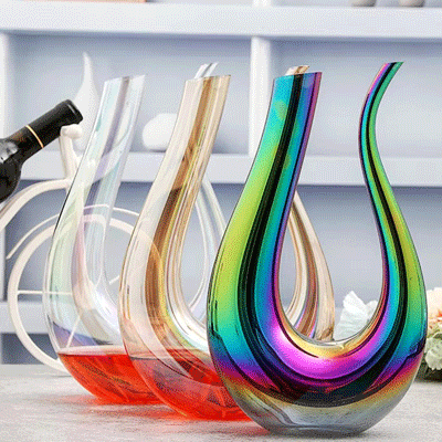 Manufacture wholesale Golden Wine Decanter Stained Glass Wine Glass cup Gift Set Glass Goblet