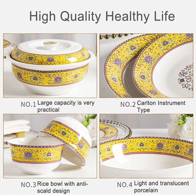 56-set bone china dinnerware bowl and dish set Jingdezhen gold hand stroke enamel ceramic tableware set