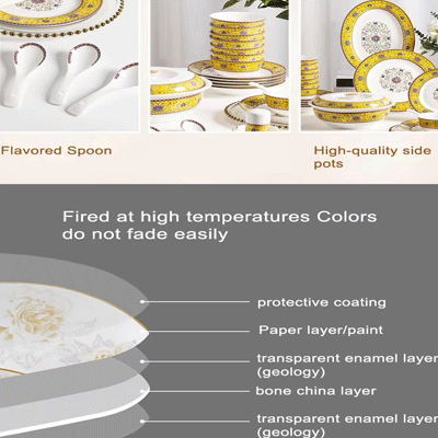 56-set bone china dinnerware bowl and dish set Jingdezhen gold hand stroke enamel ceramic tableware set