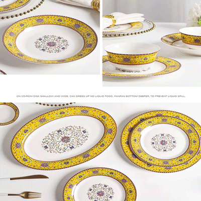 56-set bone china dinnerware bowl and dish set Jingdezhen gold hand stroke enamel ceramic tableware set