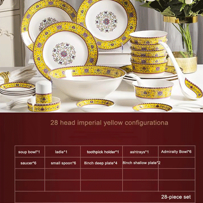 56-set bone china dinnerware bowl and dish set Jingdezhen gold hand stroke enamel ceramic tableware set