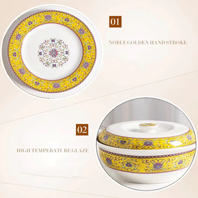 56-set bone china dinnerware bowl and dish set Jingdezhen gold hand stroke enamel ceramic tableware set
