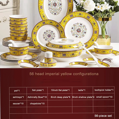 56-set bone china dinnerware bowl and dish set Jingdezhen gold hand stroke enamel ceramic tableware set