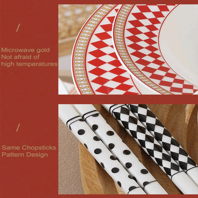 Ceramic dinner plates geometric tableware set red food plate set soup bowl plate and bowls set for restaura