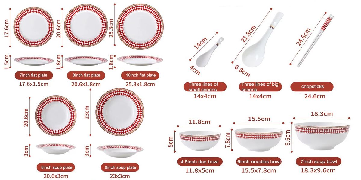 Ceramic dinner plates geometric tableware set red food plate set soup bowl plate and bowls set for restaura