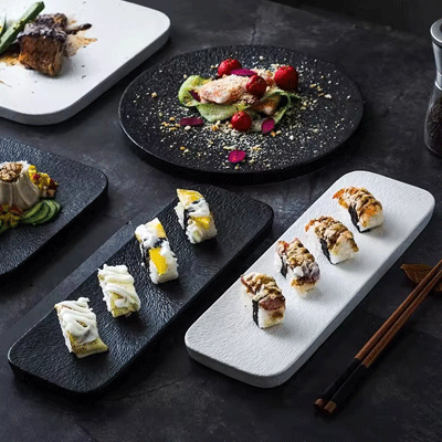 Ceramic plates dish set frosted stone texture lunch dessert salad pasta steak serving plate restaurant