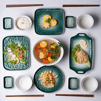 Creative dinnerware dish ceramic bowl and plate set soho color glazed stoneware dinnerware sets