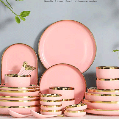Custom restaurant hotel fine pink dinner plate bowl sets china ceramic porcelain dinnerware tableware sets