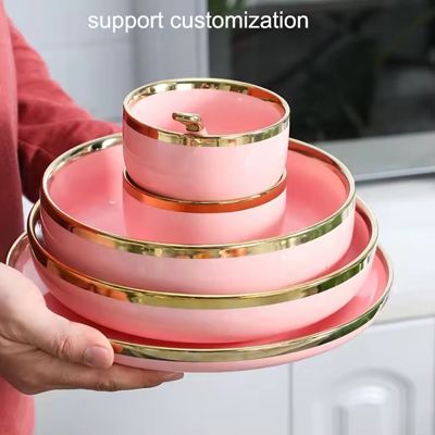 Custom restaurant hotel fine pink dinner plate bowl sets china ceramic porcelain dinnerware tableware sets