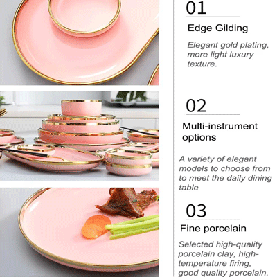 Custom restaurant hotel fine pink dinner plate bowl sets china ceramic porcelain dinnerware tableware sets