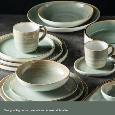 Dinner set plate ceramic porcelain bowl mug coffee cup saucer luxury light gradient green 18
