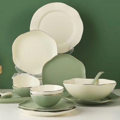 European style luxury porcelain gold tableware bowl set dish plate ceramic dinnerware set for restaurant