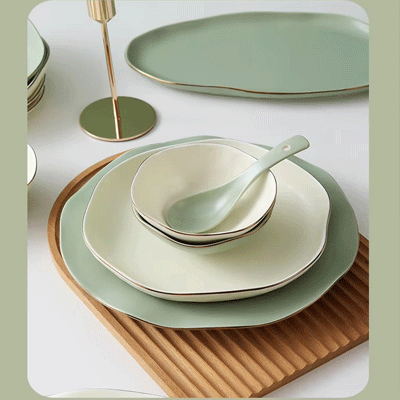 European style luxury porcelain gold tableware bowl set dish plate ceramic dinnerware set for restaurant