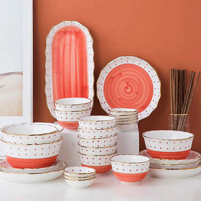 Light luxury stroke gold polka dot ceramics tableware set japanese fiesta ceramic dinnerware