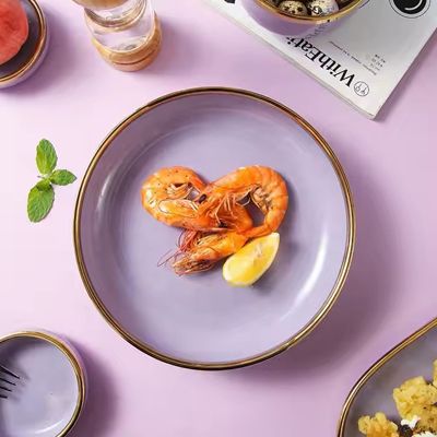 Purple luxury gold rim tableware ceramic dinner dishes bowl plates german porcelain dinnerware sets