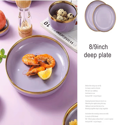 Purple luxury gold rim tableware ceramic dinner dishes bowl plates german porcelain dinnerware sets