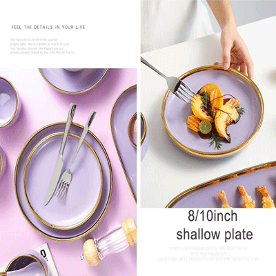Purple luxury gold rim tableware ceramic dinner dishes bowl plates german porcelain dinnerware sets