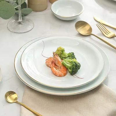 Restaurant hotel supplies pale green gold edge tableware plate bowl dish set ceramic dinnerware dinner sets
