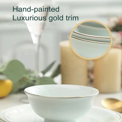 Restaurant hotel supplies pale green gold edge tableware plate bowl dish set ceramic dinnerware dinner sets