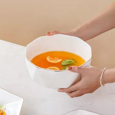Simple nordic hexagonal ceramic plates and bowls set luxury gold rim ceramic plates dinnerware sets