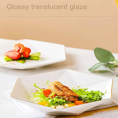 Simple nordic hexagonal ceramic plates and bowls set luxury gold rim ceramic plates dinnerware sets