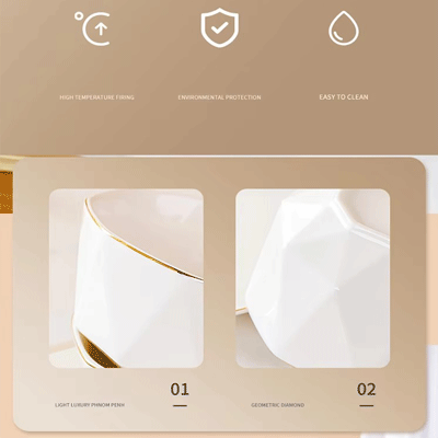 Simple nordic hexagonal ceramic plates and bowls set luxury gold rim ceramic plates dinnerware sets