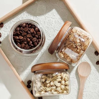 Top Grade high borosilicate glass storage jar with bamboo lid