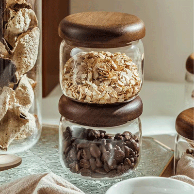 Top Grade high borosilicate glass storage jar with bamboo lid
