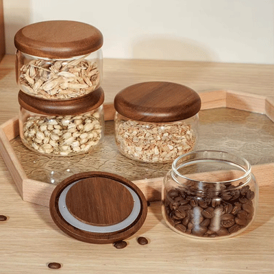 Top Grade high borosilicate glass storage jar with bamboo lid