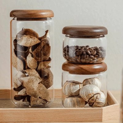 Top Grade high borosilicate glass storage jar with bamboo lid