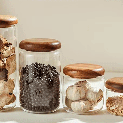 Top Grade high borosilicate glass storage jar with bamboo lid
