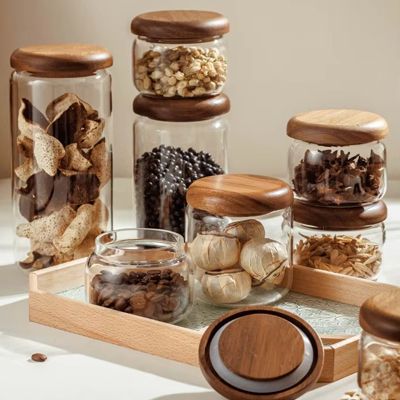 Top Grade high borosilicate glass storage jar with bamboo lid