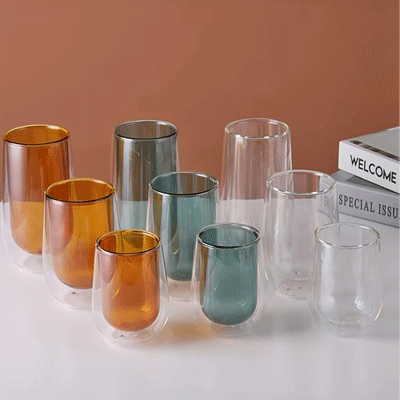 Eco-friendly Double Wall Colored Glass Cup With High Borosilicate Glass