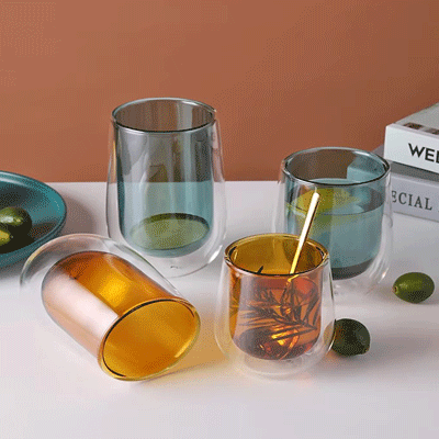 Eco-friendly Double Wall Colored Glass Cup With High Borosilicate Glass