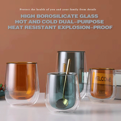 Eco-friendly Double Wall Colored Glass Cup With High Borosilicate Glass