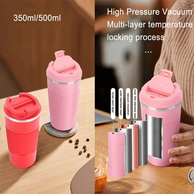 17oz insulated stainless steel silicone double wall coffee tumbler reusable coffee cup for hot iced beverage
